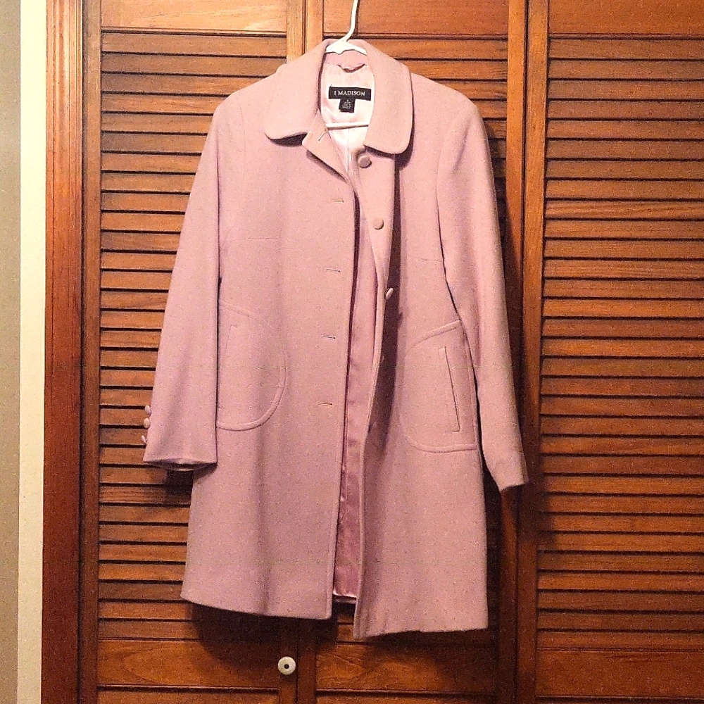 Pink wool long dress coat